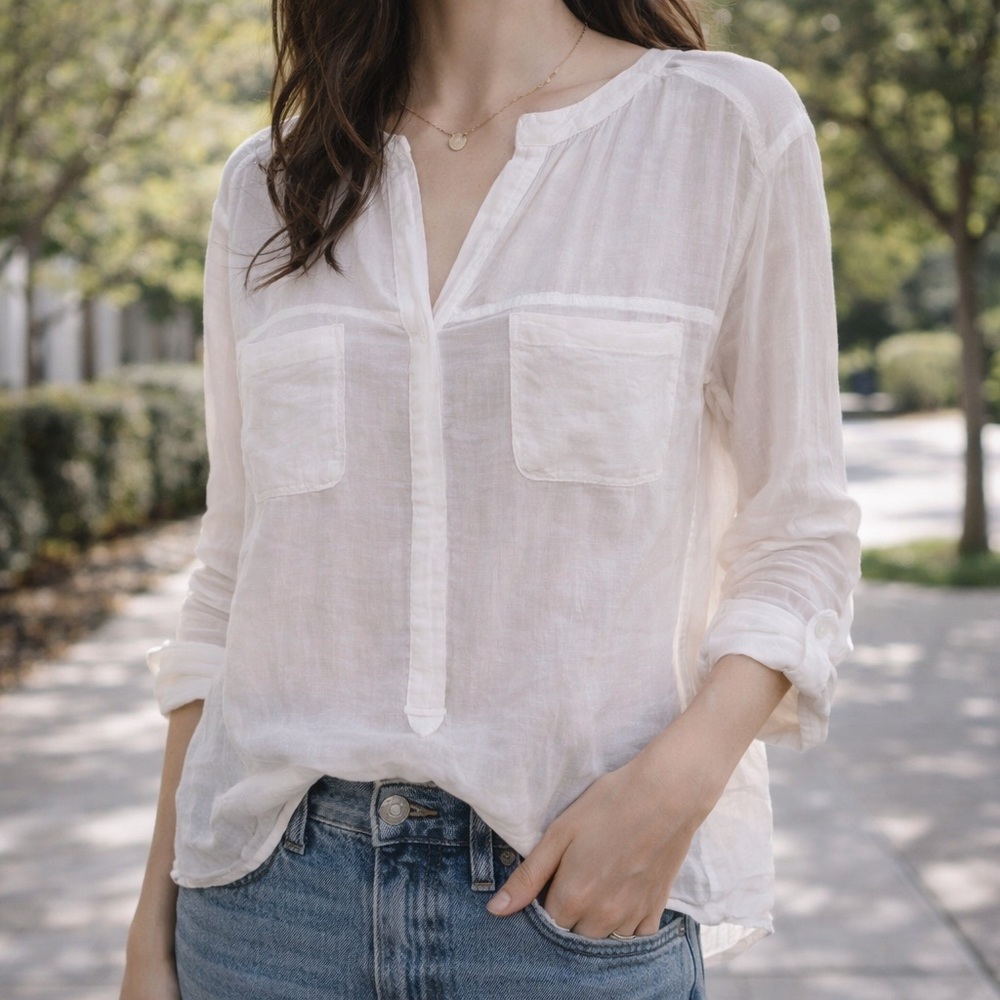 Sundance White Sheer Cotton Blouse Size Small Boho Lightweight Peasant Top